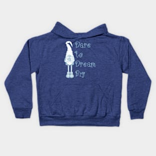 Dare to Dream Big, Blue Gnome with Bird Kids Hoodie